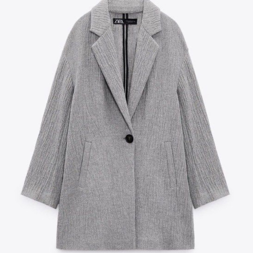 Zara Crinkle Creased Effect Relaxed Fit Blazer Grey Sz XS